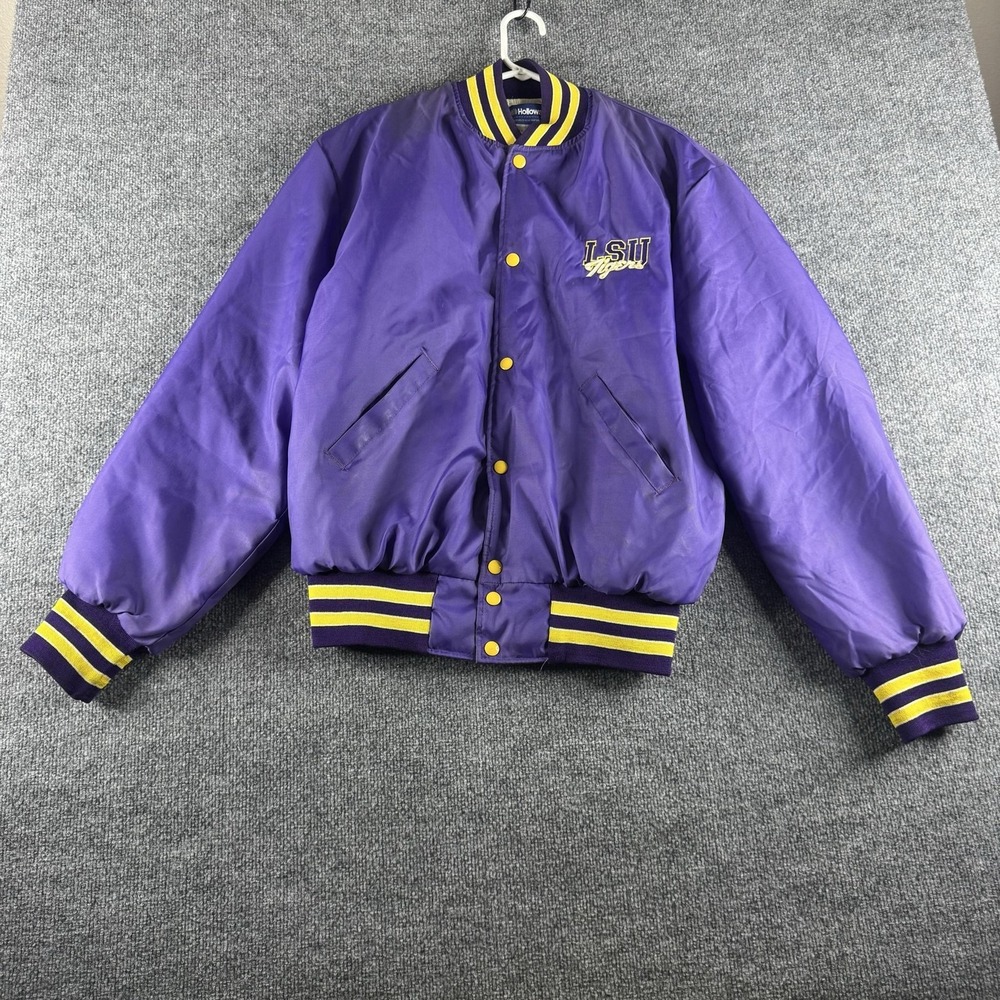LSU Tigers Jacket Mens Large Purple NCAA Football Holloway Snap Front Varsity